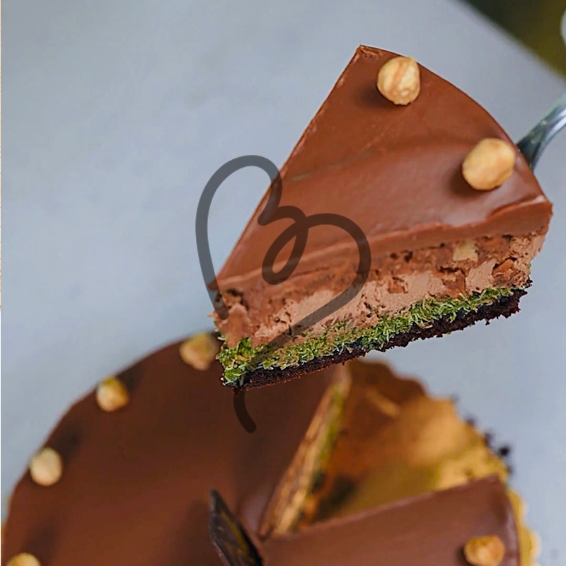 Pistachio Kunafa Trio Cake Slice